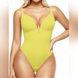 Popilush Women's Yellow Corset Deep V Shapewear Tummy Conyrol Bodysuit Size XL